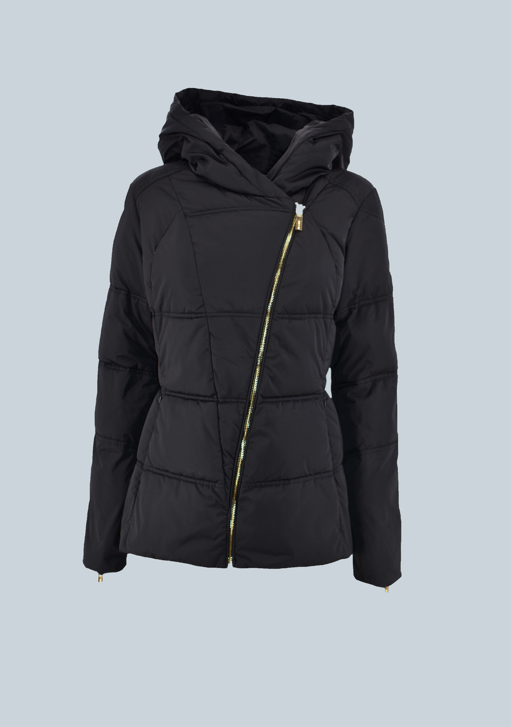 YLET_BIS 交叉拉链连帽短款羽绒服