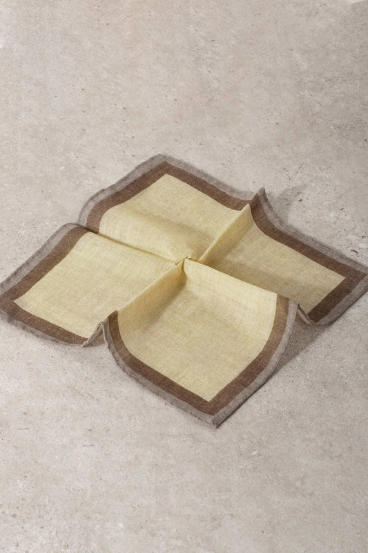带棕色和灰色边缘的米色口袋方巾 - 意大利手工制造