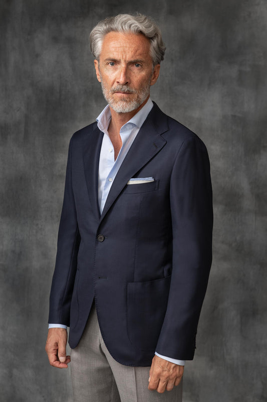 LORO PIANA 羊毛全帆布蓝色西装外套 - 意大利制造