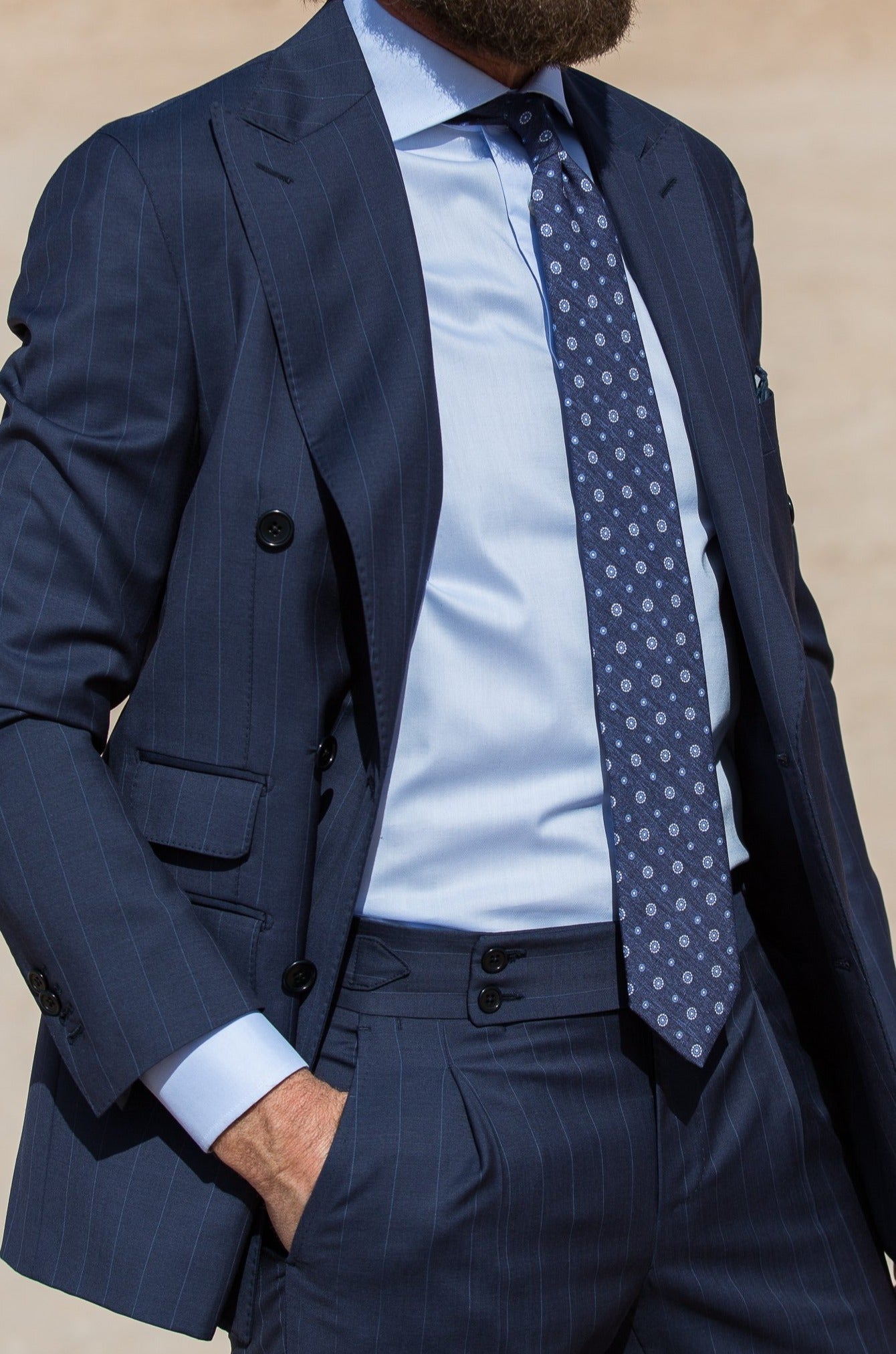双排扣蓝色条纹西装 - 定制 - 意大利制造
