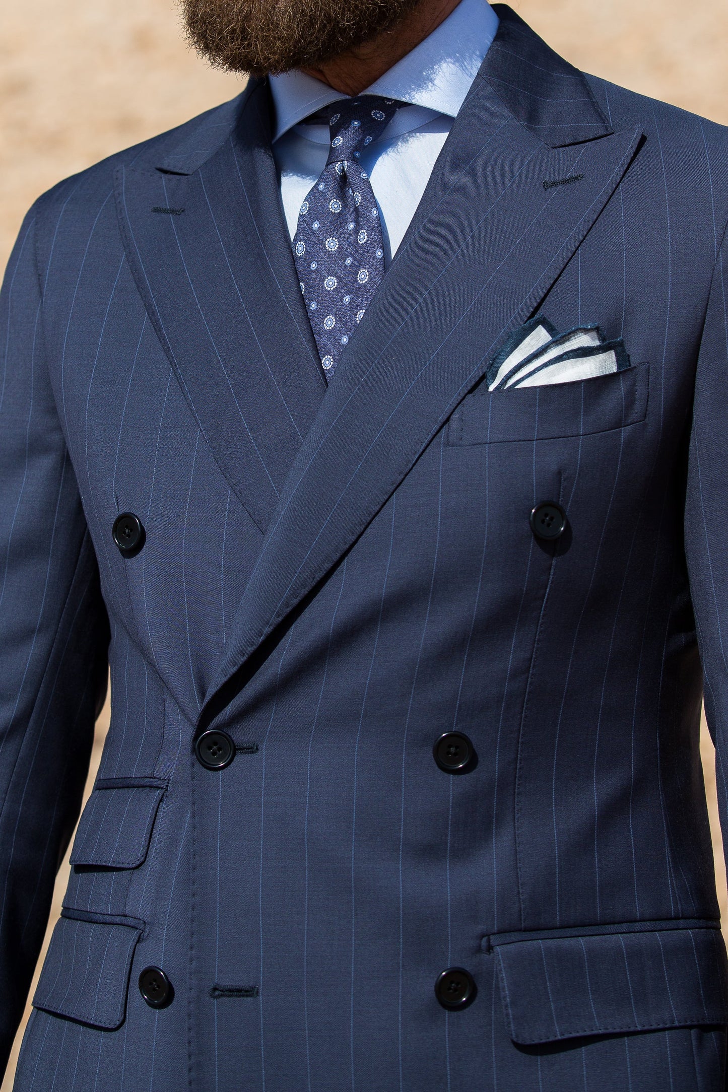 双排扣蓝色条纹西装 - 定制 - 意大利制造