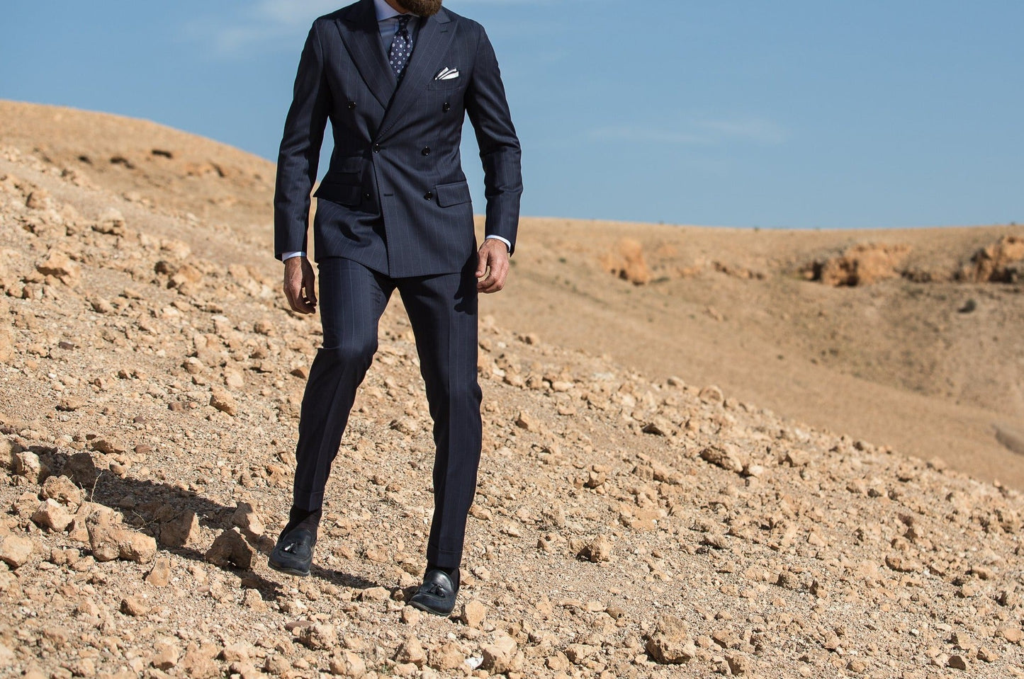 双排扣蓝色条纹西装 - 定制 - 意大利制造