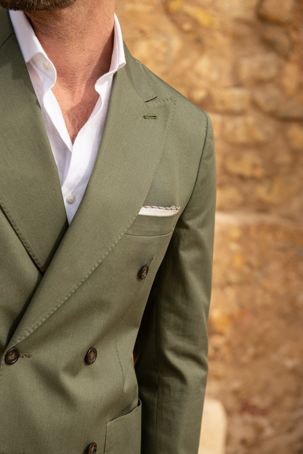 Loro Piana 棉质绿色双排扣西装 - 意大利制造