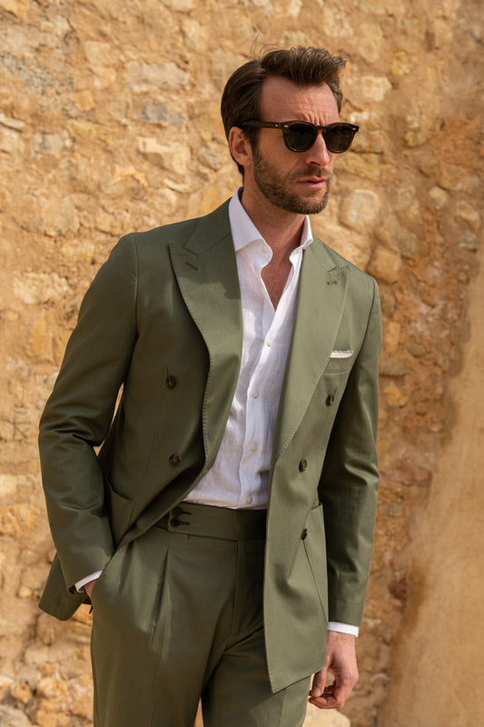 Loro Piana 棉质绿色双排扣西装 - 意大利制造