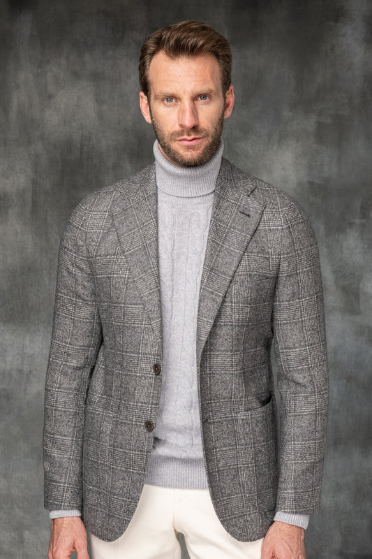 Loro Piana 羊驼毛灰色威尔士亲王格夹克 - 意大利制造