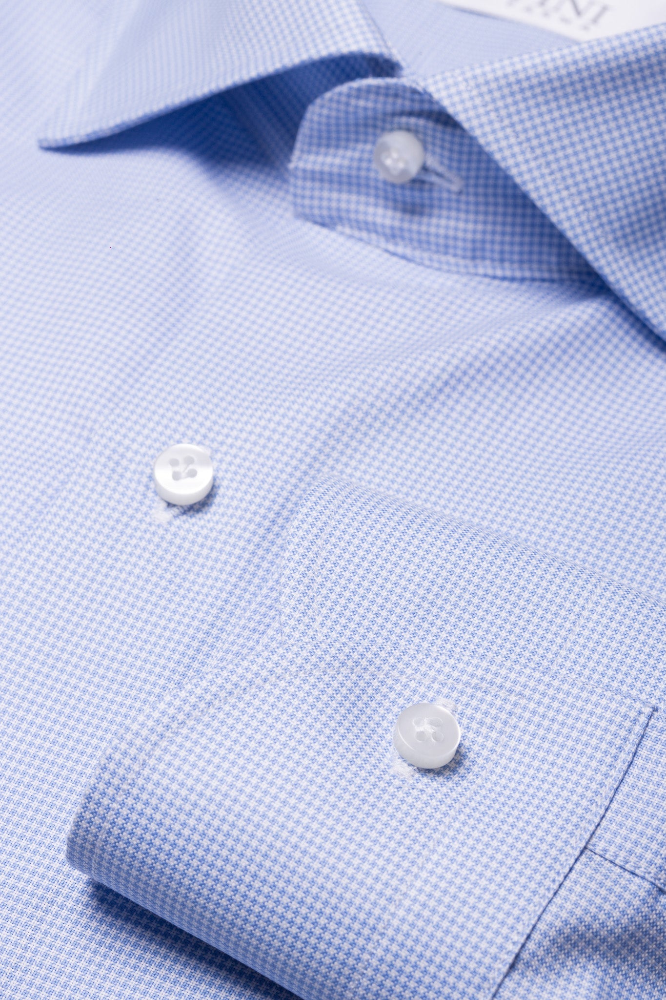 千鸟格浅蓝色衬衫 - 意大利制造