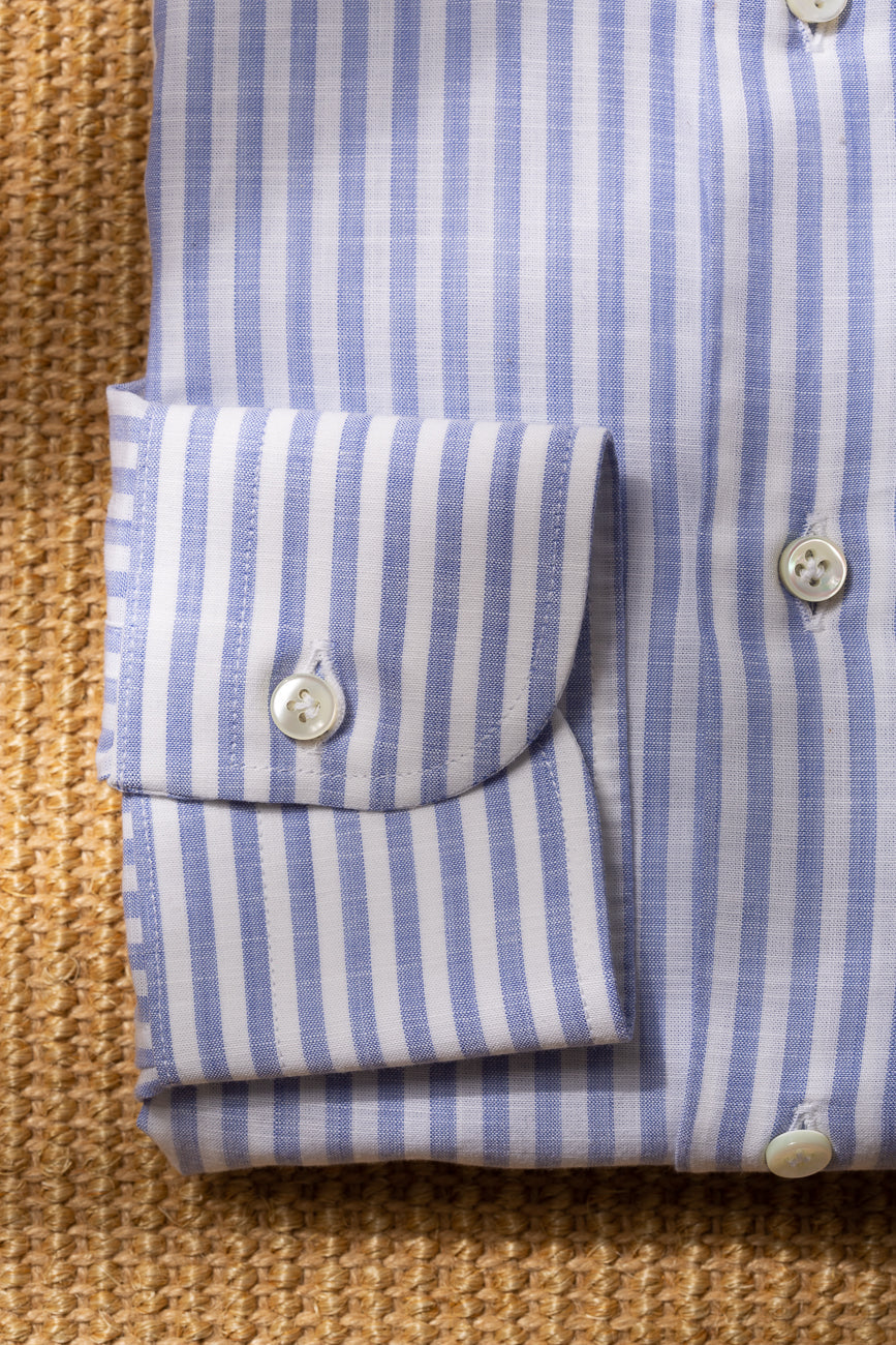 纽扣浅蓝色条纹衬衫“Sartoriale 系列”- 意大利制造