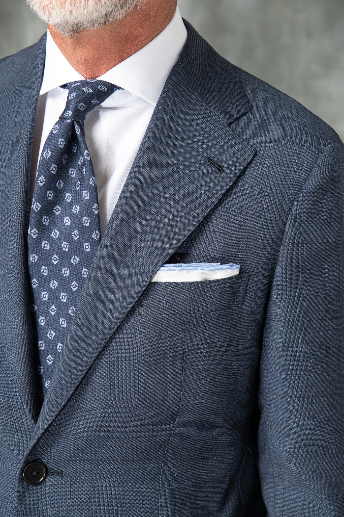 Loro Piana 羊毛蓝色 Avio 威尔士亲王全帆布西装 - 意大利制造