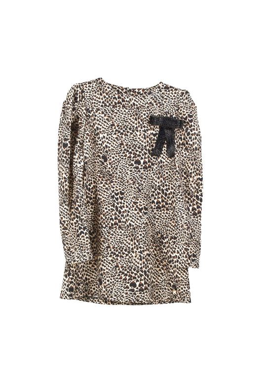 SEFF 女童泡泡袖连衣裙，配以斑点印花闪粉蝴蝶结胸针