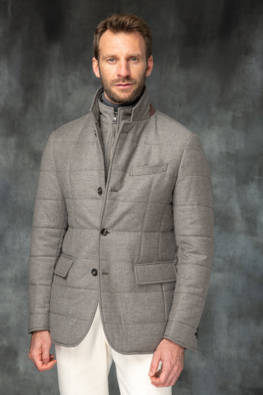 带有 Rain System® 的 Loro Piana 羊毛灰褐色羽绒服 – 意大利制造